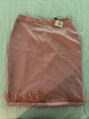 Ashley Stewart Dusty Pink Feather-Hem Pencil Skirt